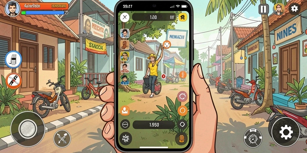 Tangkapan layar menunjukkan karakter utama dalam aksi.